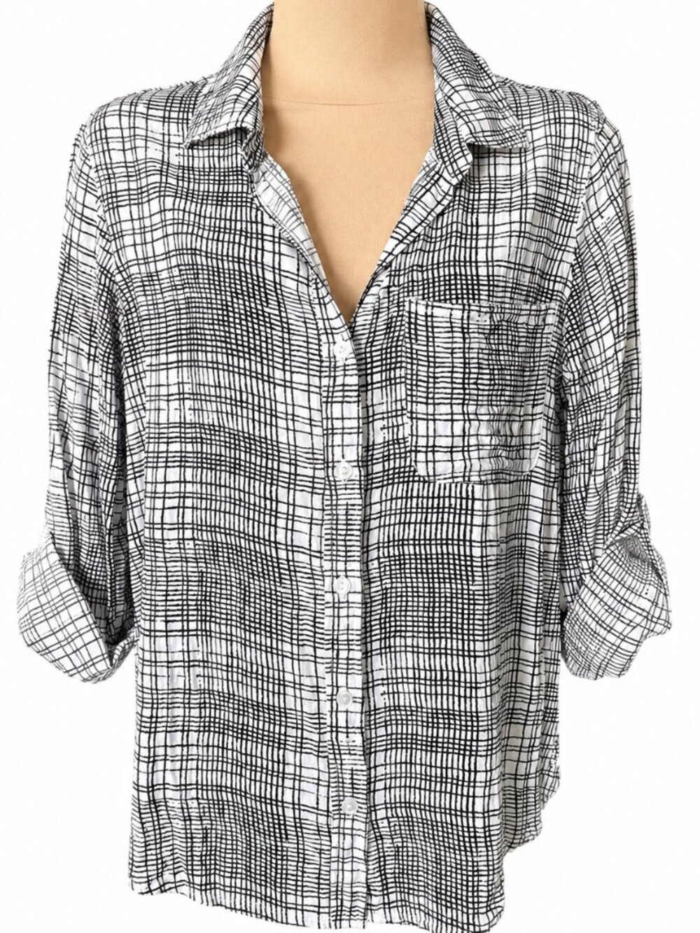 VELVET HEART White Black Abstract Print Button-Up Blouse EUC
